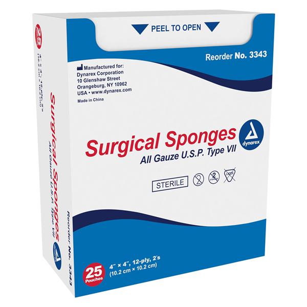 100% Cotton Gauze Sponge 4x4" 12 Ply Sterile Not Made With Natural Rubber Latex
