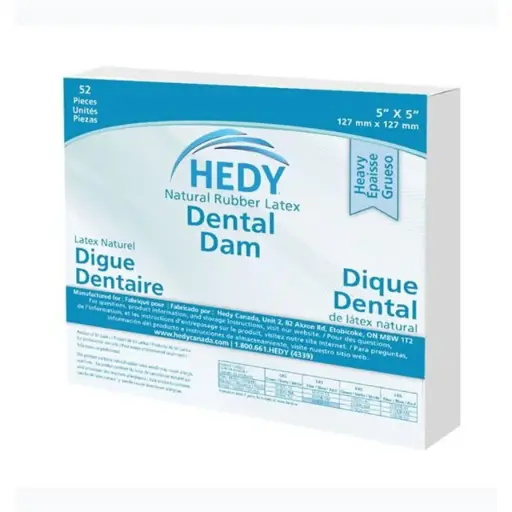 Hedy Dental Dam Latex Rubber Dam 5 in x 5 in Medium Gauge Blue 52/Bx