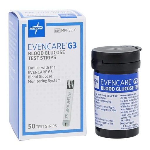 EvenCare G3 Blood Glucose Test Strips CLIA Waived 600/Bx