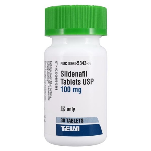 Sildenafil Tablets 100mg Bottle 30/Bottle Each (Teva)